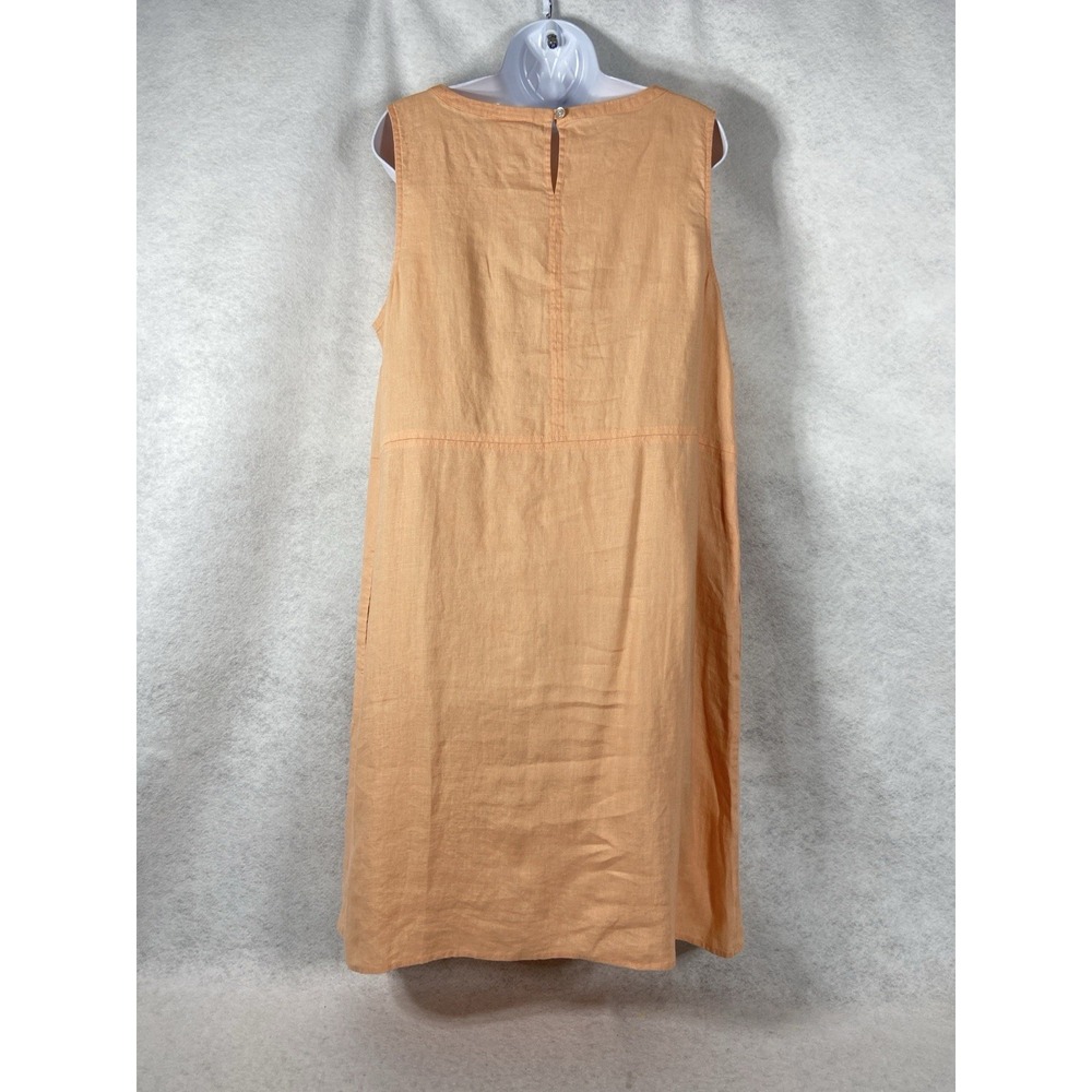 J Jill Dress Women's Large Orange Shift Sleeveless 100% Linen Pockets - Picture 4 of 12
